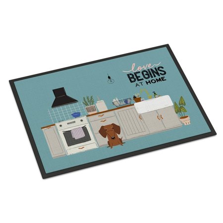 CAROLINES TREASURES 24 x 36 in. Red Brown Dachshund Kitchen Scene Indoor or Outdoor Mat CK7834JMAT